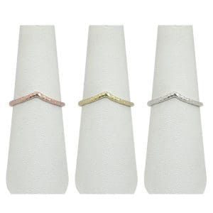 Solid 18K Yellow White or Rose Gold Hammered Ring Gold Chevron Ring Size 1 - 12