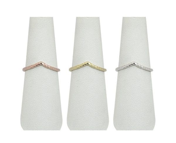 Solid 18K Yellow White or Rose Gold Hammered Ring Gold Chevron Ring Size 1 - 12